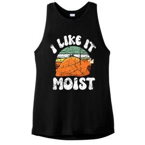 I Like It Moist, Funny Thanksgiving Costume Turkey Leg Day Ladies PosiCharge Tri-Blend Wicking Tank