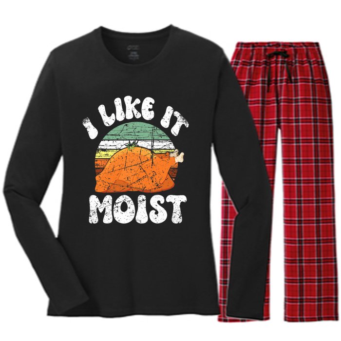 I Like It Moist, Funny Thanksgiving Costume Turkey Leg Day Women's Long Sleeve Flannel Pajama Set 