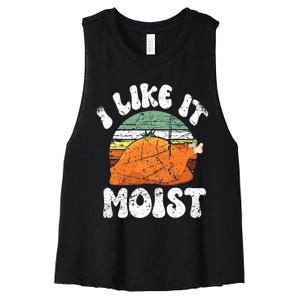 I Like It Moist, Funny Thanksgiving Costume Turkey Leg Day Women's Racerback Cropped Tank