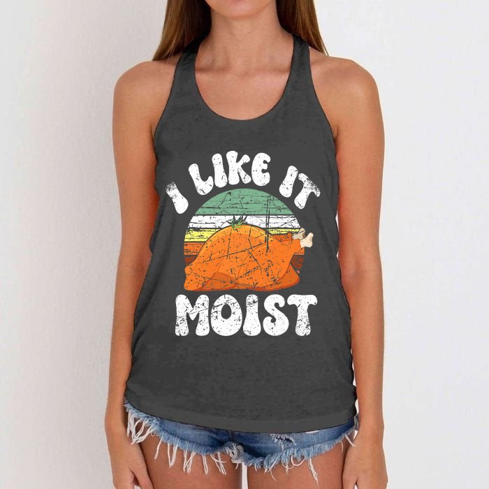 I Like It Moist, Funny Thanksgiving Costume Turkey Leg Day Women's Knotted Racerback Tank