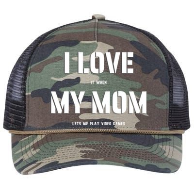 I Love It When My Mom Lets Me Play Video Games Funny Gamer Retro Rope Trucker Hat Cap