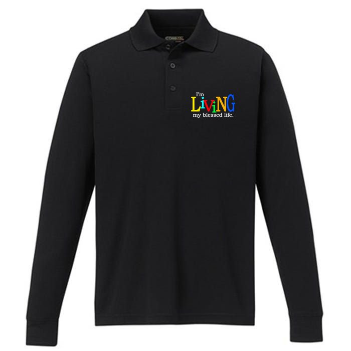 IM Living In My Blessed Life Performance Long Sleeve Polo