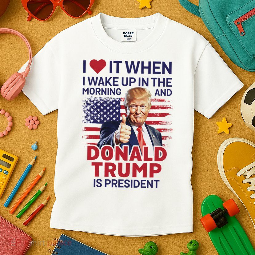 I Love It When I Wake Up And Trump Is President Funny Trump Kids T-Shirt