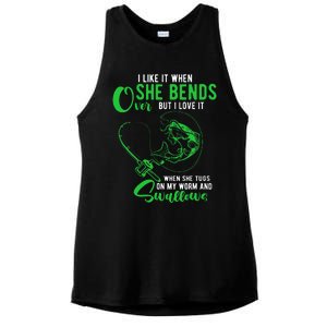 I Like It When She Bends Over Funny Fishing Humor Ladies PosiCharge Tri-Blend Wicking Tank