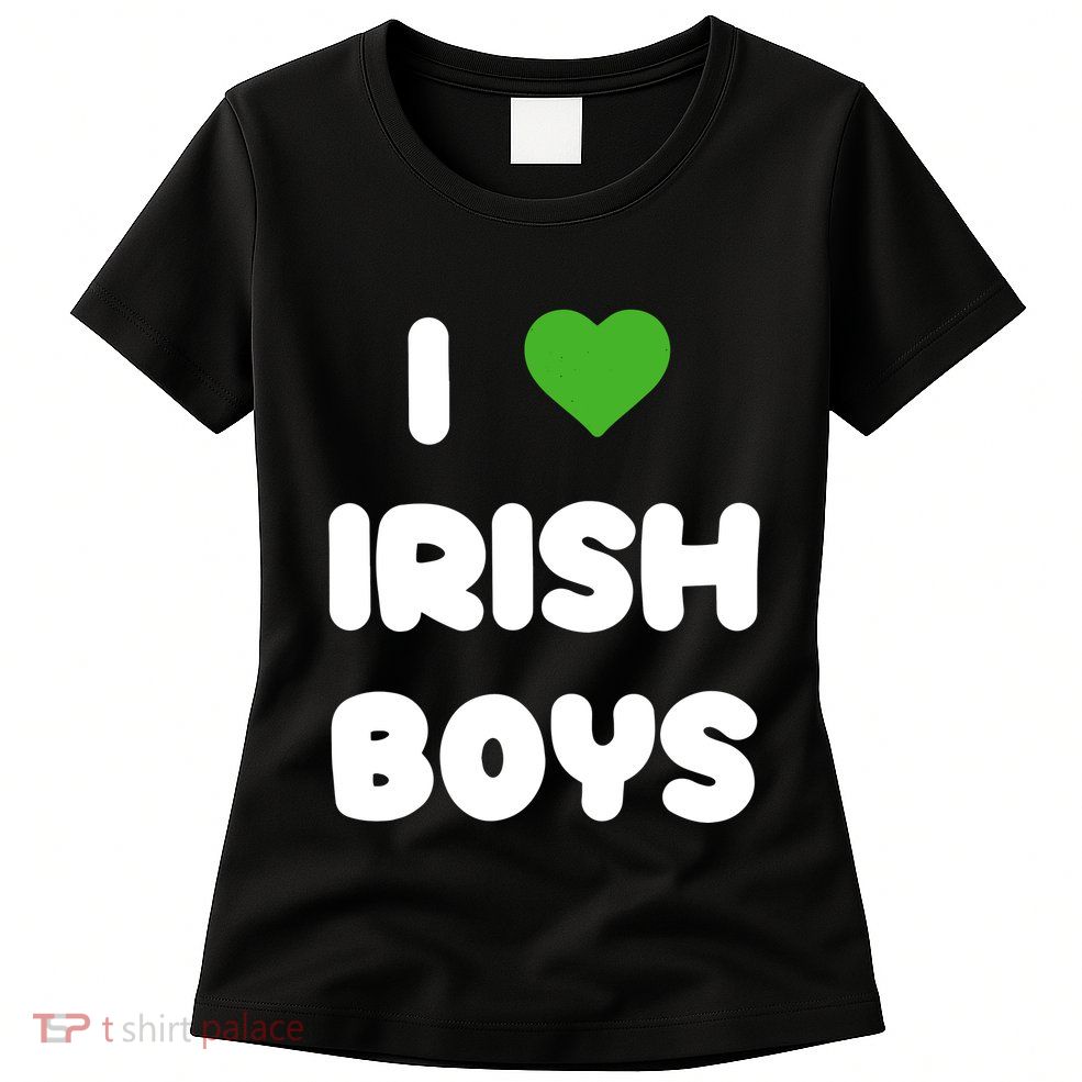 I Love Irish Funny St Patricks Day Heart Shamrock Womens T-Shirt