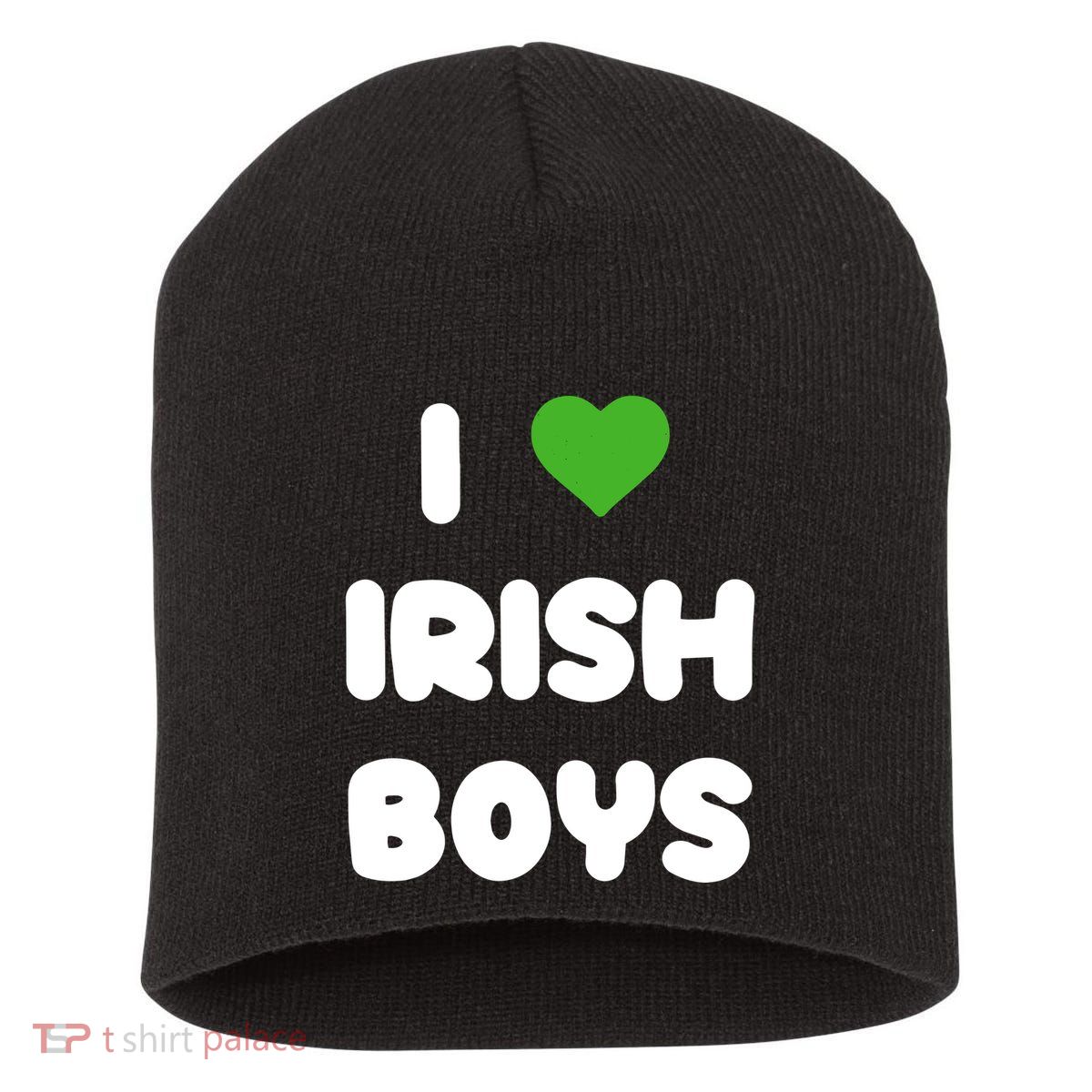 I Love Irish Funny St Patricks Day Heart Shamrock Short Acrylic Beanie
