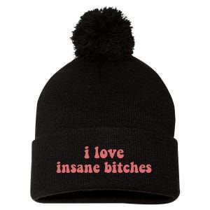 I Love Insane Bitches Funny Sarcastic Pom Pom 12in Knit Beanie