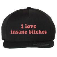 I Love Insane Bitches Funny Sarcastic Wool Snapback Cap