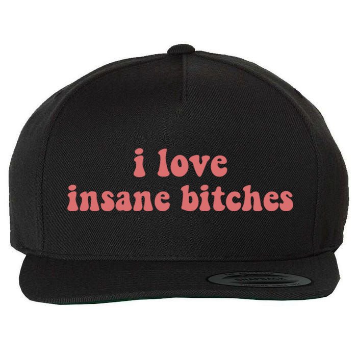 I Love Insane Bitches Funny Sarcastic Wool Snapback Cap