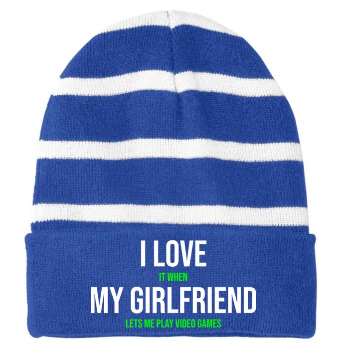 I Love It When My Friend Lets Me Play Video Games Meaningful Gift Striped Beanie with Solid Band