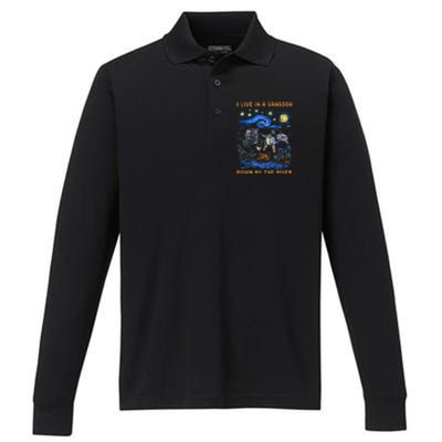 I Live In A Van Gogh Down By The River Performance Long Sleeve Polo