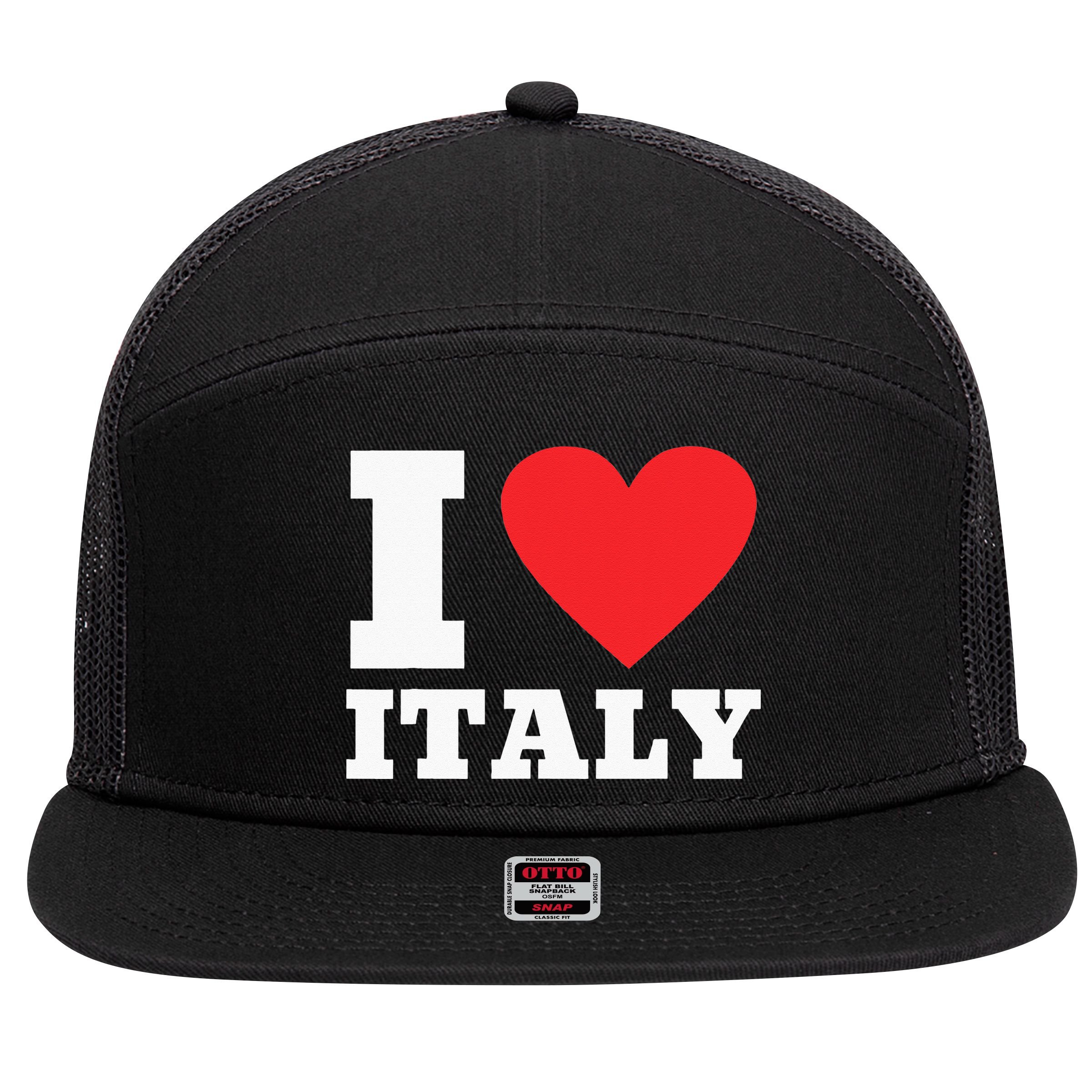 I Love Italy I Heart Italy Family Travel Italy Flag 7 Panel Mesh Trucker Snapback Hat