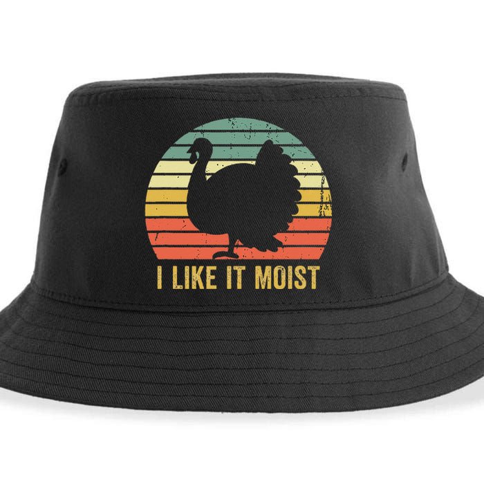 I Like It Moist Funny Thanksgiving Turkey Trot Vintage Sustainable Bucket Hat