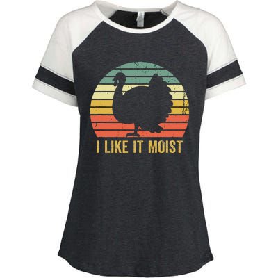 I Like It Moist Funny Thanksgiving Turkey Trot Vintage Enza Ladies Jersey Colorblock Tee