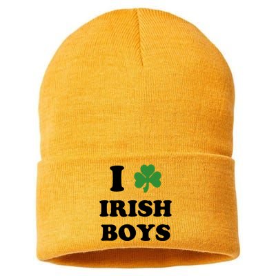 I Love Irish Boy St. Paddy Baby Ireland Hamrock Baby Funny St. Patricks Day Sustainable Knit Beanie