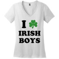 I Love Irish Boy St. Paddy Baby Ireland Hamrock Baby Funny St. Patricks Day Women's V-Neck T-Shirt