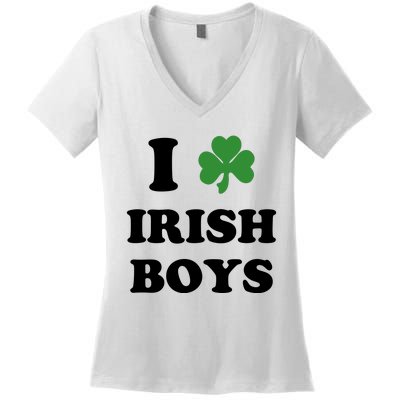 I Love Irish Boy St. Paddy Baby Ireland Hamrock Baby Funny St. Patricks Day Women's V-Neck T-Shirt