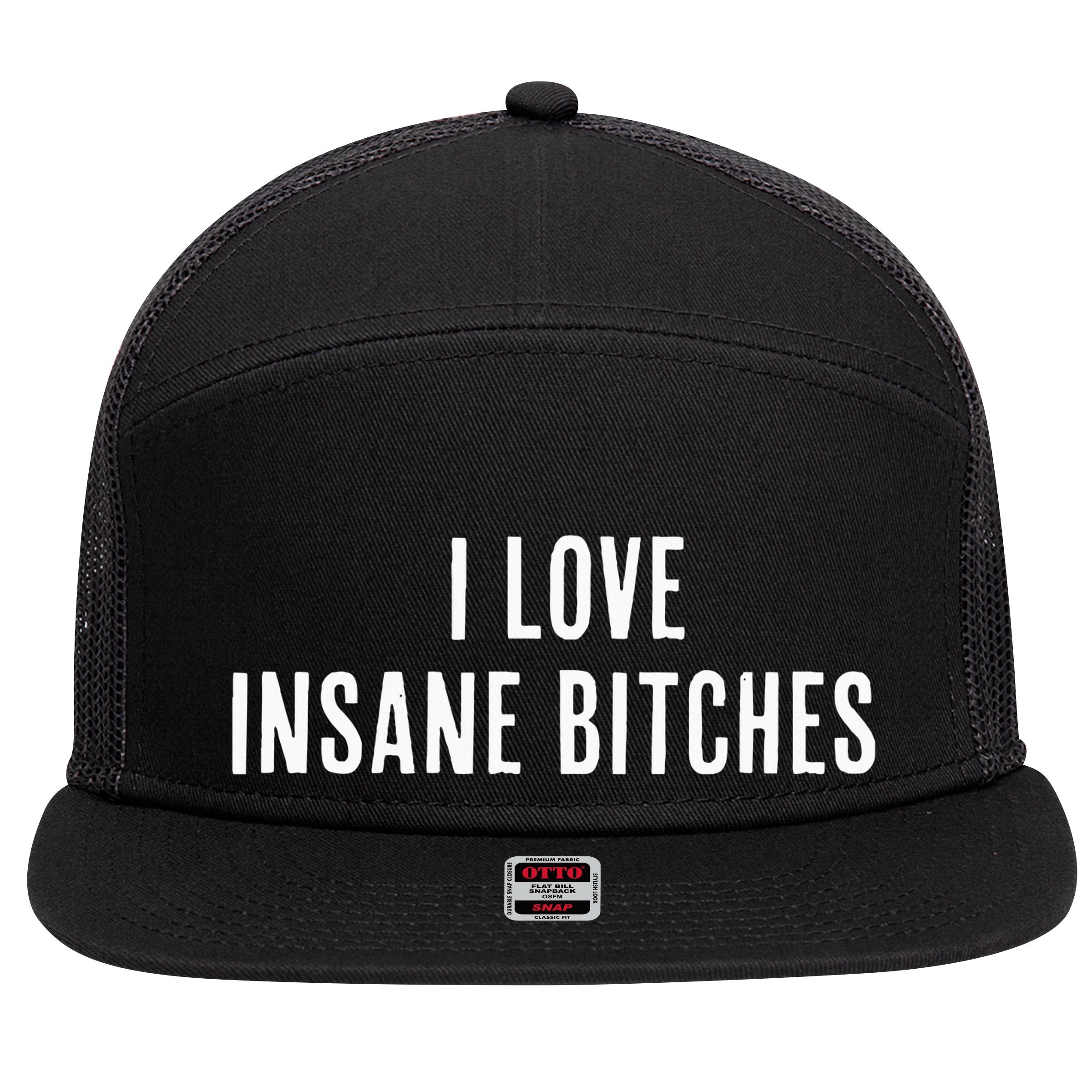I Love Insane Bitches I Am Insane Couple Matching Couple 7 Panel Mesh Trucker Snapback Hat