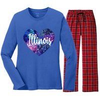 I Love Illinois Usa Cute Gift Women's Long Sleeve Flannel Pajama Set 