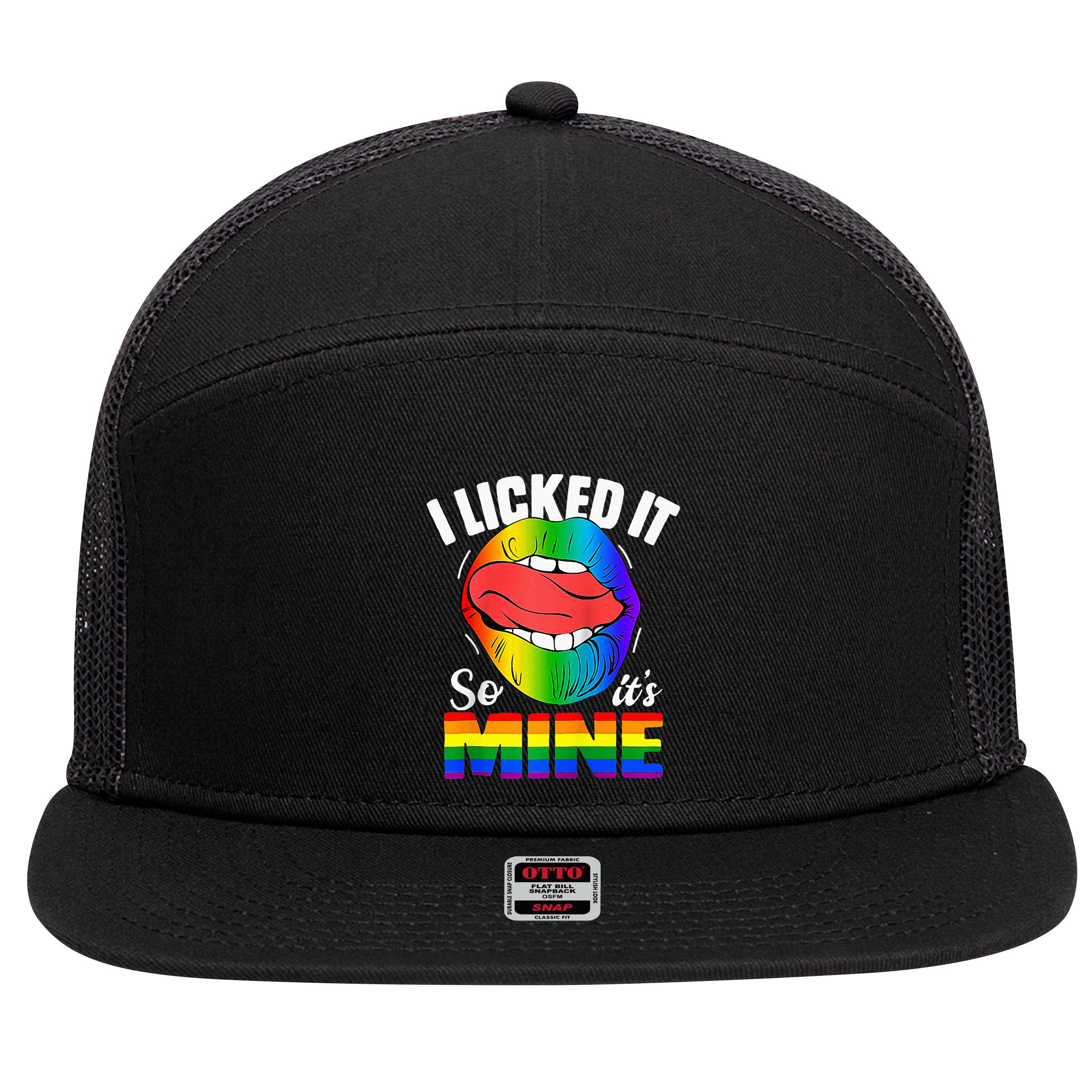 I Licked It So Its Mine Funny Rainbow Lips Funny Lgbt Saying 7 Panel Mesh Trucker Snapback Hat