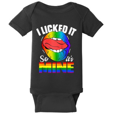 I Licked It So Its Mine Funny Rainbow Lips Funny Lgbt Saying Baby Bodysuit