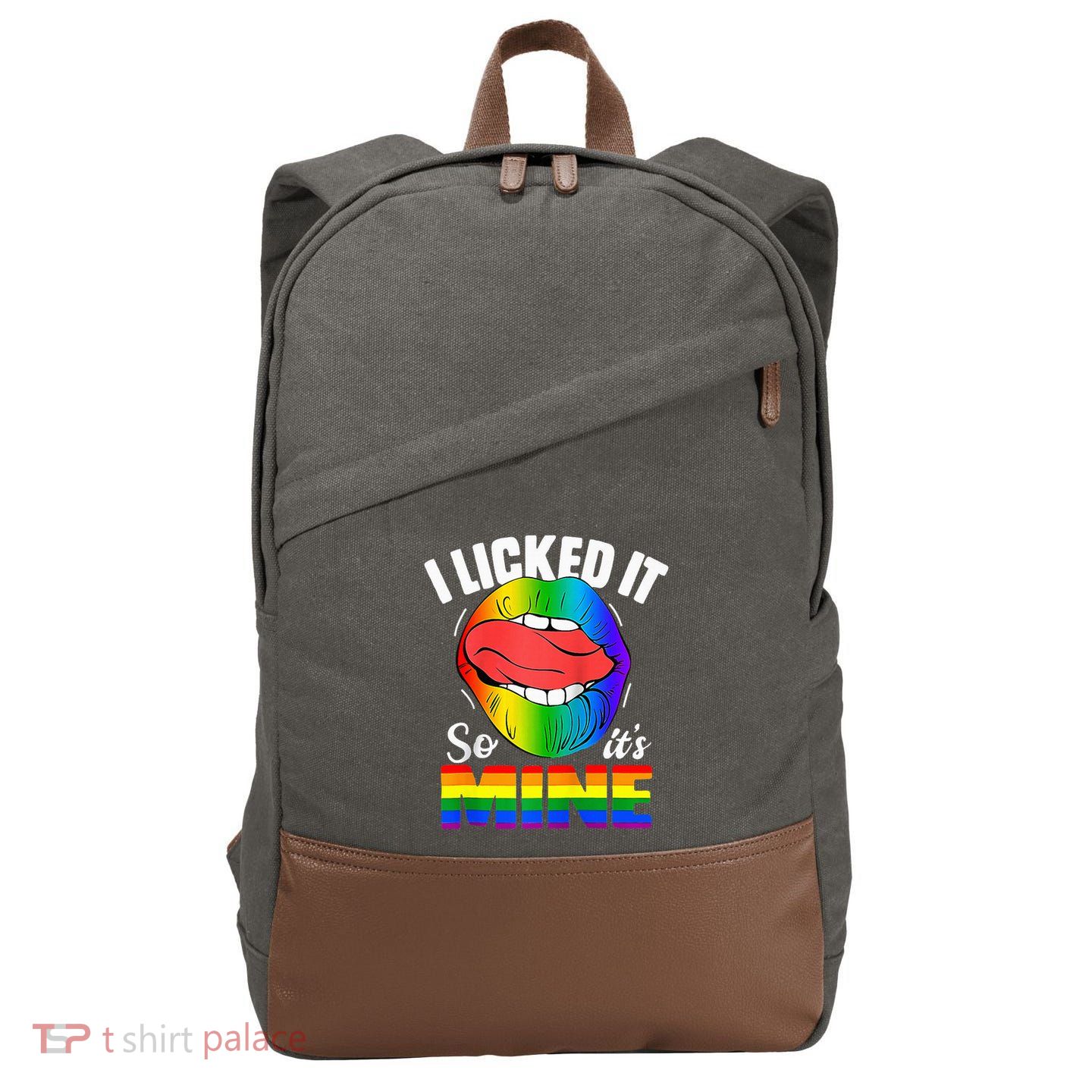 I Licked It So Its Mine Funny Rainbow Lips Funny Lgbt Saying Cotton Canvas Backpack