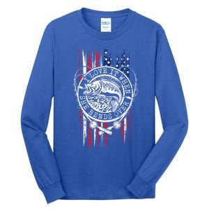 I Love It When She Bends Over Funny Fishing Usa Flag Gift Tall Long Sleeve T-Shirt