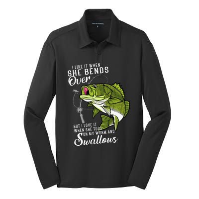 I Like It When She Bends Over Funny Fishing Father's Day Silk Touch Performance Long Sleeve Polo