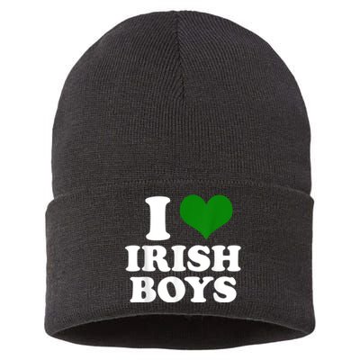 I Love Irish Boy St. Paddy Funny St. Patricks Day Sustainable Knit Beanie