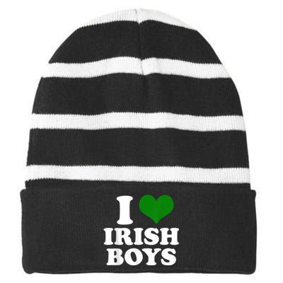 I Love Irish Boy St. Paddy Funny St. Patricks Day Striped Beanie with Solid Band