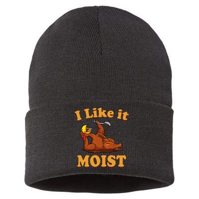 I Like It Moist Funny Thanksgiving Foods Family Group Set Sustainable Knit Beanie