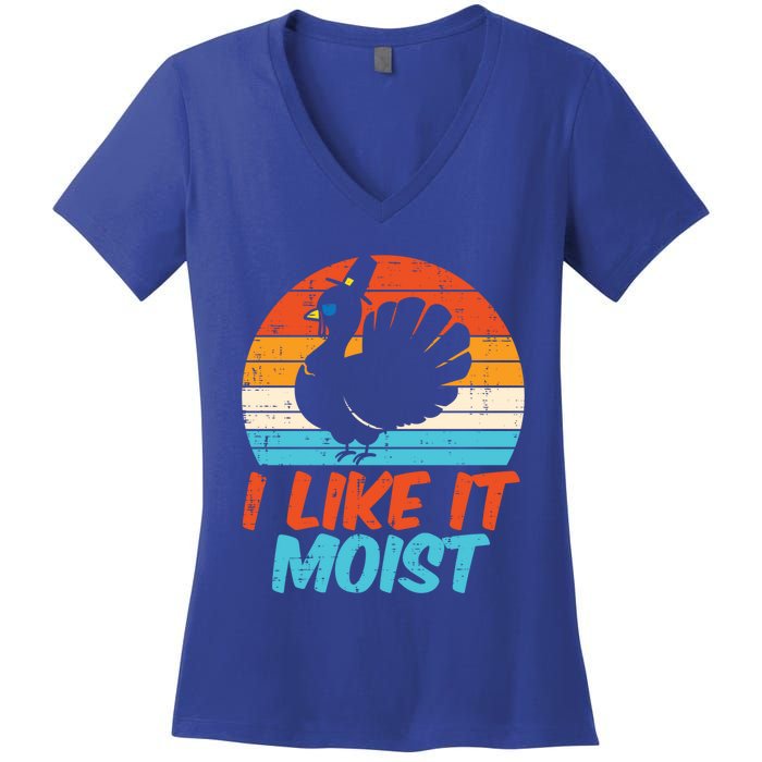 I Like It Moist Turkey Funny Thanksgiving Adult Gift Women's V-Neck T-Shirt