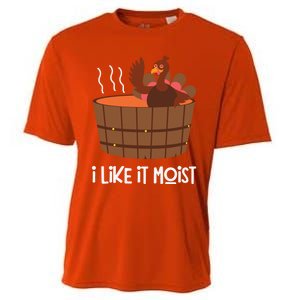 I Like It Moist Funny Thanksgiving Turkey Leg Day Gift Cooling Performance Crew T-Shirt