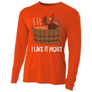 I Like It Moist Funny Thanksgiving Turkey Leg Day Gift Cooling Performance Long Sleeve Crew