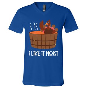 I Like It Moist Funny Thanksgiving Turkey Leg Day Gift V-Neck T-Shirt