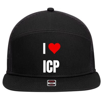 I Love Icp . Crypto Saying For The Blockchain And Token Nerd 7 Panel Mesh Trucker Snapback Hat