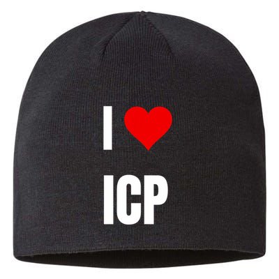 I Love Icp . Crypto Saying For The Blockchain And Token Nerd Sustainable Beanie