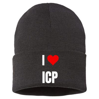 I Love Icp . Crypto Saying For The Blockchain And Token Nerd Sustainable Knit Beanie