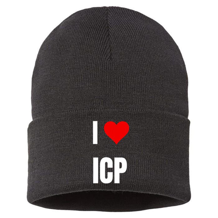 I Love Icp . Crypto Saying For The Blockchain And Token Nerd Sustainable Knit Beanie