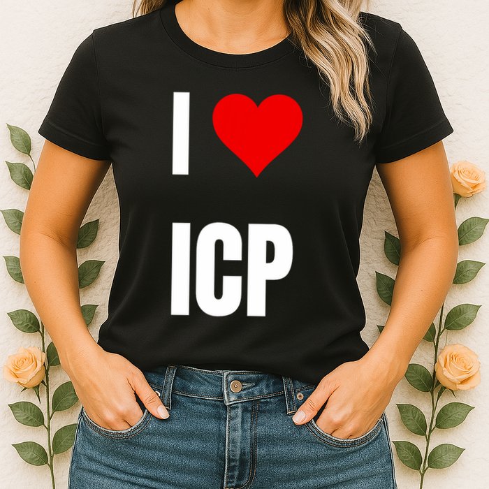 I Love Icp . Crypto Saying For The Blockchain And Token Nerd Womens T-Shirt