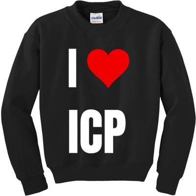 I Love Icp . Crypto Saying For The Blockchain And Token Nerd Kids Sweatshirt