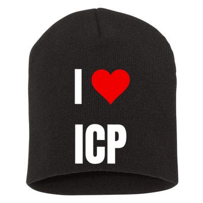 I Love Icp . Crypto Saying For The Blockchain And Token Nerd Short Acrylic Beanie