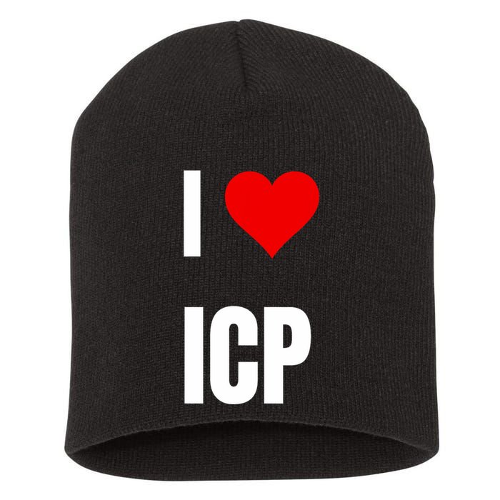 I Love Icp . Crypto Saying For The Blockchain And Token Nerd Short Acrylic Beanie