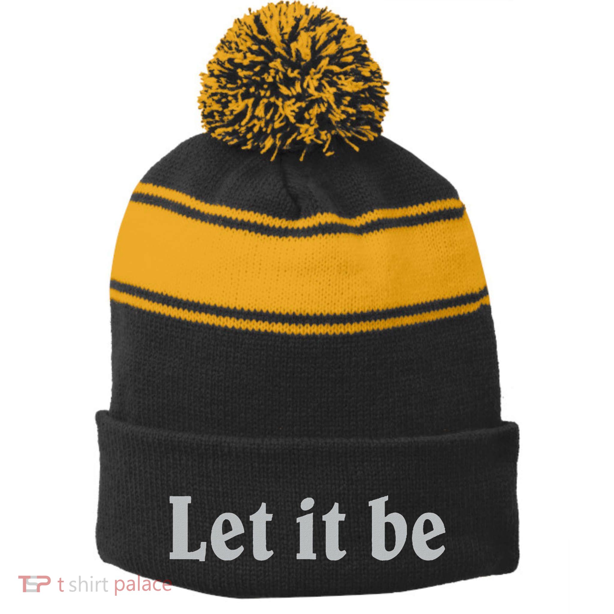 Inspirational Let It Be Design For A Positive Lifestyle Stripe Pom Pom Beanie