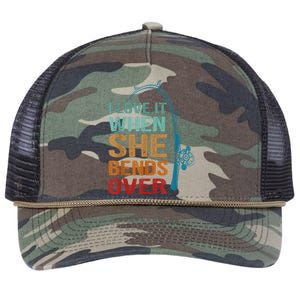 I Love It When She Bends Over Funny For Fishing Lovers Retro Rope Trucker Hat Cap