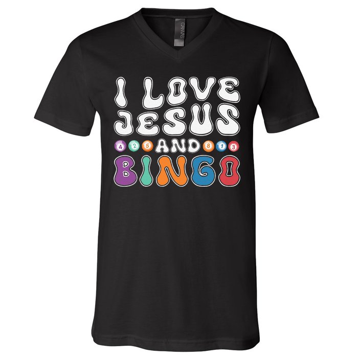 I Love Jesus And Bingo Christian Cross Board Games V-Neck T-Shirt