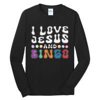 I Love Jesus And Bingo Christian Cross Board Games Tall Long Sleeve T-Shirt