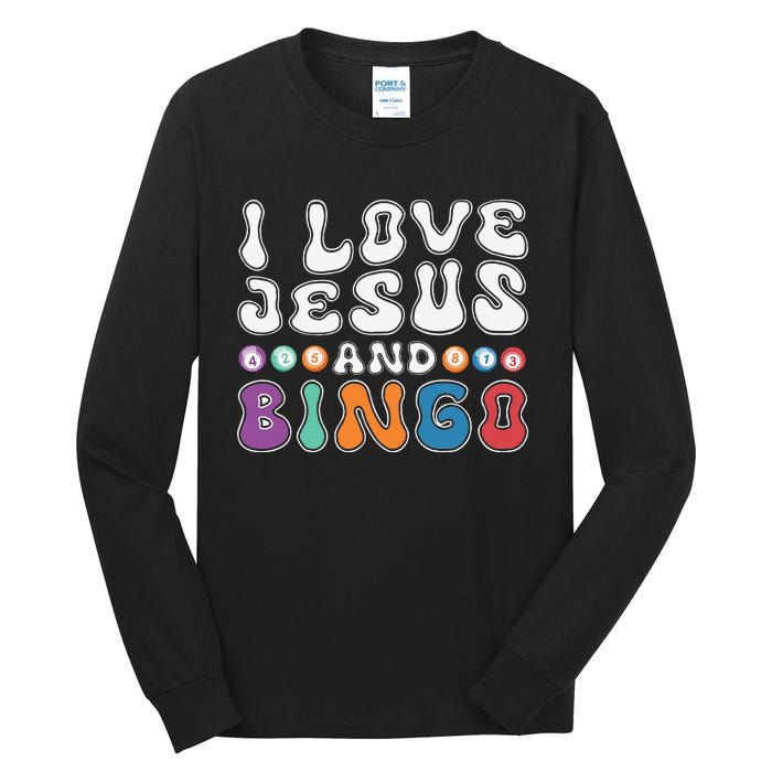 I Love Jesus And Bingo Christian Cross Board Games Tall Long Sleeve T-Shirt