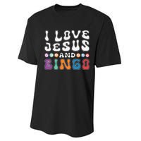 I Love Jesus And Bingo Christian Cross Board Games Performance Sprint T-Shirt