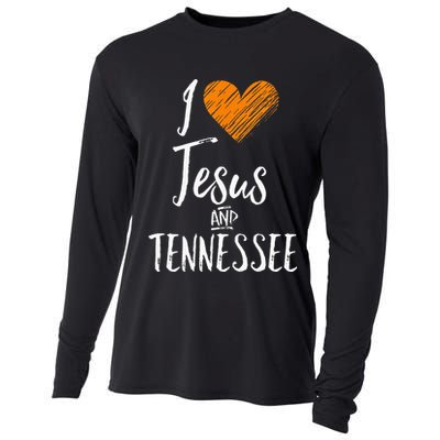 I Love Jesus And Tennessee Orange Heart Cute Fan Gift Cooling Performance Long Sleeve Crew